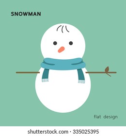 A Snowman wearing Scarf on December, Isolate Character of Winter, Flat minimal design vector illustration.