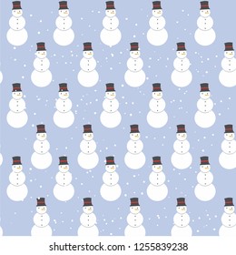 Snowman White & Blue Background Pattern