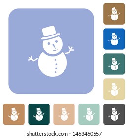 Snowman white flat icons on color rounded square backgrounds