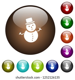 Snowman white icons on round color glass buttons
