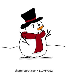 Snowman in the white snow