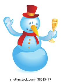 Snowman with wineglass. Vector illustration.