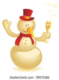 Snowman with wineglass. Vector illustration.