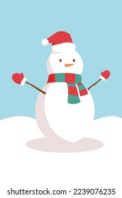 Snowman in the winter of Christmas with Christmas hat and scarf.