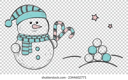 Snowman Winter Doodle Icon - Vector Illustrations Isolated On Transparent Background