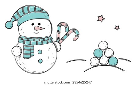 Snowman Winter Doodle Icon - Vector Illustrations Isolated On White Background