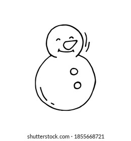 Hombre de nieve. Diversión al invierno. Ilustración del doodle dibujada a mano por vectores. contorno blanco y negro. Elemento para la tarjeta de Navidad o Año Nuevo