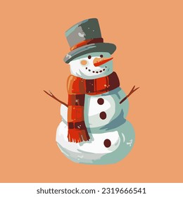 snowman in winter jacket watercolor detailed illustration