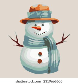 snowman in winter jacket watercolor detailed illustration