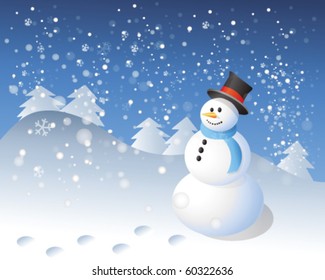 snowman in winter landscape
