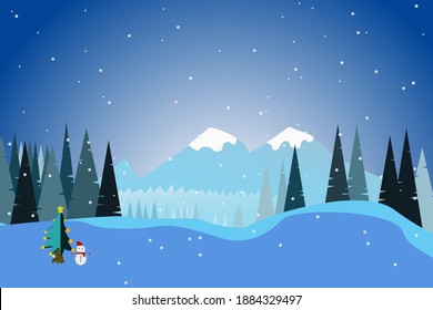 snowman winter landscape. Winter background Vector
