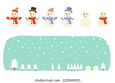Snowman and winter landscape set