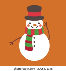 Snowman Winter Merry Christmas Holiday Season White Cold Snow Illustration Character Cute Graphic Vector Icon Scarf Hat Happy Smile