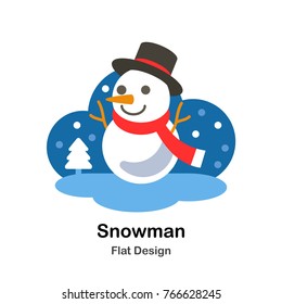 Snowman with winter scarf flat illustation icon