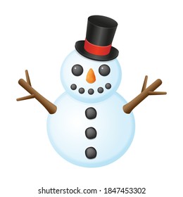 Snowman Winter Season Emoji. Merry Christmas Vector Illustration Clip Art.  Icon Snow Emoticon Style.