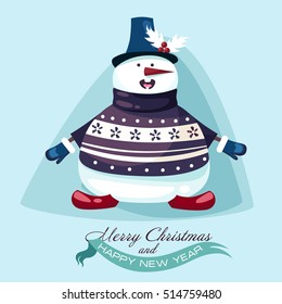 snowman in a winter sweater. Christmas and New Year.