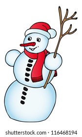 Snowman with Xmas cap - vector illustration.