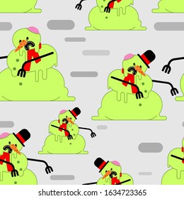 Snowman Zombie pattern seamless. Dead green snowman background. end of Christmas. Winter is ending. vector texture