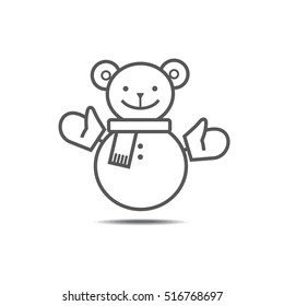 snowman-bear vector icon, cheerful character, winter fun