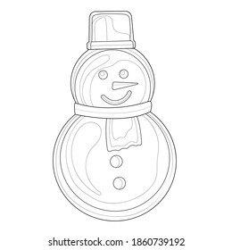 Snowman.Gingerbread christmas.Coloring book antistress for children and adults.Zen-tangle style.Black and white drawing