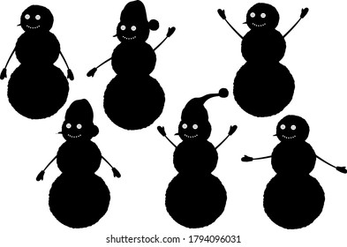 Snowmans silhouettes set. Cute winter illustrations