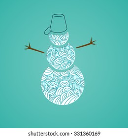 Snowmen with abstract doodle pattern. Christmas collection. Vector illustration
