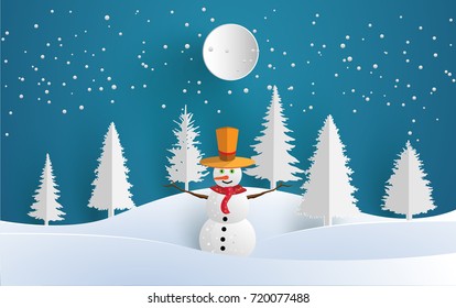 snowmen and beautiful winters. design with art paper and craft