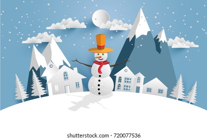 snowmen and beautiful winters. design with art paper and craft