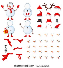 Snowmen body parts, transformer set on a white isolated background.