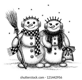 Snowmen boy and girl
