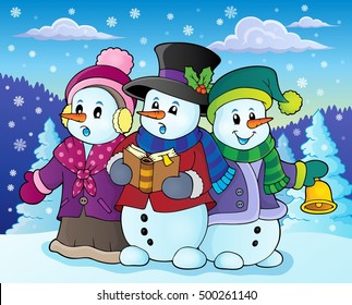 Snowmen carol singers theme image 4 - eps10 vector illustration.