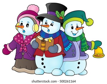Snowmen carol singers theme image 1 - eps10 vector illustration.