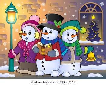 Snowmen carol singers theme image - eps10 vector illustration.