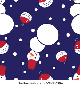 Snowmen and christmas balls vector seamless background