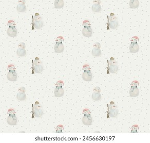 Snowmen Christmas  cute mini pattern in water color.cool packaging design banner backround also for Textiles.