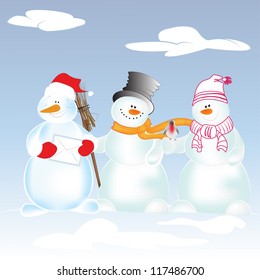 Snowmen. Christmas illustration