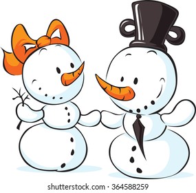 snowmen in love isolated on white - vector illustration