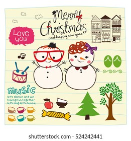 snowmen love you doodle vector