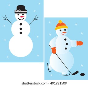 Snowmen on Blue Background 