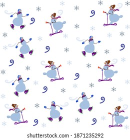 Snowmen pattern geometric shapes snowflakes