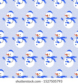 Padrão de bonecos de neve. Design de férias. Paisagem de inverno. Ilustração de vetor uniforme.
