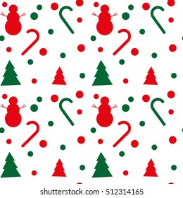 Snowmen pattern red and green Christmas tree on white background