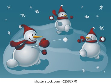 Snowmen playing snowballs