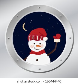 Snowmen in porthole in vector