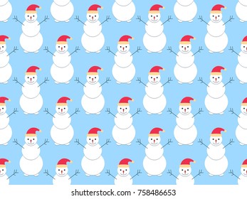 Snowmen seamless pattern. Christmas holiday background. Xmas decoration. Vector illustration
