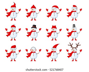 Snowmen set on a white isolated background.