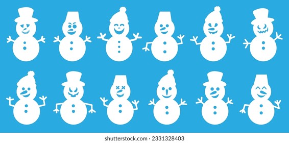 Snowmen silhouettes theme set. Vector illustration.