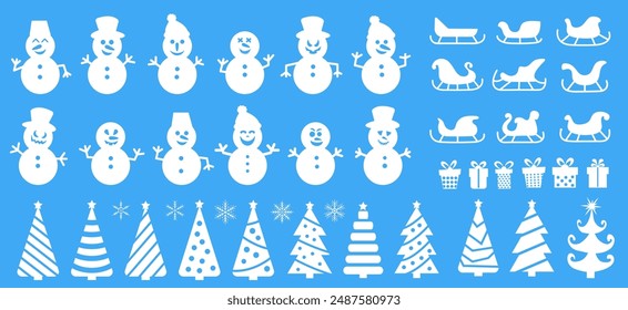 Snowmen silhouettes theme set. Vector illustration.