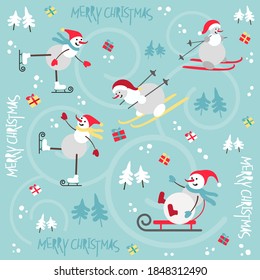 SKI- UND SKATEGORIE-Muster für Neujahr & Weihnachten, Ikone-Set. Vektorgrafik
