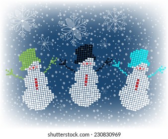 Snowmen with snowfall 